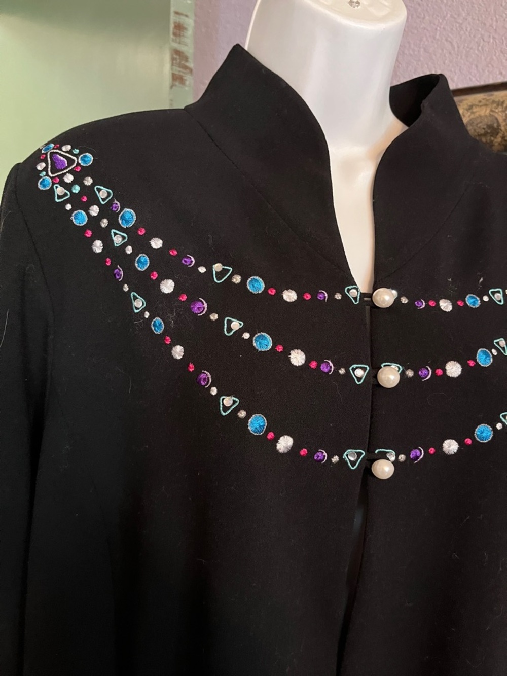 VTG Black Beaded /Embroidery Open-Front Bob Mackie  Wearable Art Blazer Sz 1X - Picture 4 of 14